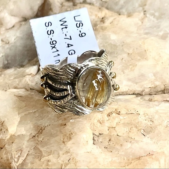 RUTILATED QUARTZ 2-tone 925 sterling silver band 9 - Picture 4 of 10